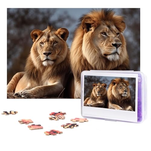 GFLFMXZW Puzzles 500 Teile, personalisiertes Puzzle, zwei Löwen, Fotopuzzle, herausforderndes Bild, Puzzle für Erwachsene, personalisierbares Puzzle mit Aufbewahrungstasche (38,1 x 25,9 cm) von GFLFMXZW