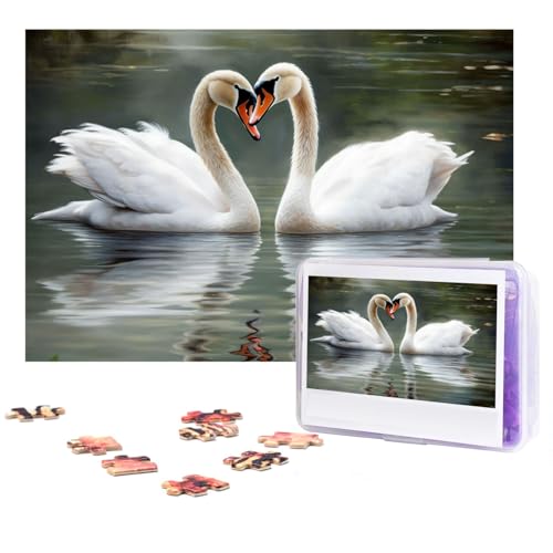 GFLFMXZW Puzzles 500 Teile, personalisiertes Puzzle, zwei Schwäne, Fotopuzzle, herausforderndes Bild, Puzzle für Erwachsene, personalisierbares Puzzle mit Aufbewahrungstasche (38,1 x 25,9 cm) von GFLFMXZW