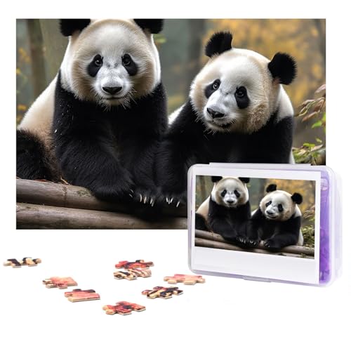 GFLFMXZW Puzzles 500 Teile, personalisiertes Puzzle, zwei große Pandas, Fotopuzzle, herausforderndes Bild, Puzzle für Erwachsene, personalisierbares Puzzle mit Aufbewahrungstasche (38,1 x 25,9 cm) von GFLFMXZW