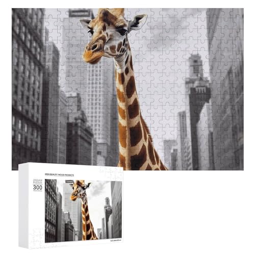 Giraffe in New York Puzzles, 300 Teile, personalisiertes Puzzle, Giraffe in New York, Fotopuzzle, herausforderndes Bilder-Puzzle für Erwachsene, personalisierbares Puzzle mit Aufbewahrungstasche (39,9 von GFLFMXZW