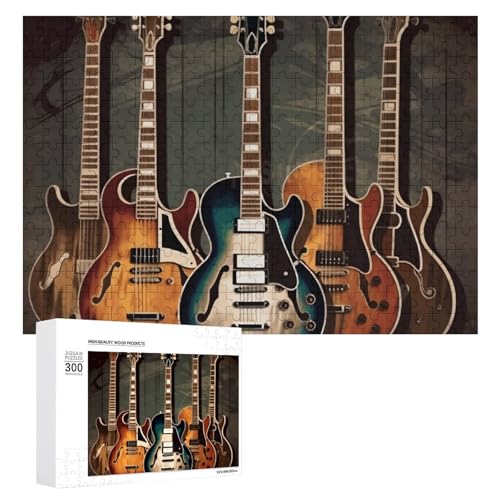 Gitarren-Kunst-Puzzle, 300 Teile, personalisierbar, Gitarren, Kunstfotopuzzle, anspruchsvolles Bilderpuzzle für Erwachsene, personalisierbares Puzzle mit Aufbewahrungstasche (39,9 x 27,9 cm) von GFLFMXZW