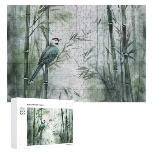 Grüner Vogel Malpuzzle, 300 Teile, personalisierbares Puzzle, grüner Vogelmalerei, Fotopuzzle, herausforderndes Bild, Puzzle für Erwachsene, personalisierbares Puzzle mit Aufbewahrungstasche (39,9 x von GFLFMXZW