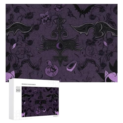 Gruseliges Puzzle, 300 Teile, Violett/Schwarz, Gothic, gruseliges Fotopuzzle, herausforderndes Bilder-Puzzle für Erwachsene, personalisierbares Puzzle mit Aufbewahrungstasche (39,9 x 27,9 cm) von GFLFMXZW