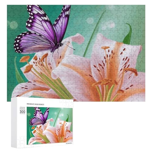 Lilien- und Schmetterlings-Puzzle, 300 Teile, personalisiertes Puzzle, Lilien und Schmetterling, Fotopuzzle, herausforderndes Bilder-Puzzle für Erwachsene, personalisierbares Puzzle mit von GFLFMXZW