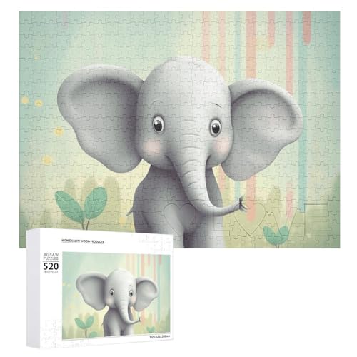 Lovely Elephant Puzzle, 520 Teile, personalisiertes Puzzle, schönes Elefanten-Fotopuzzle, herausforderndes Bild, Puzzle für Erwachsene, personalisierbares Puzzle mit Aufbewahrungstasche (52,1 x 38,1 von GFLFMXZW