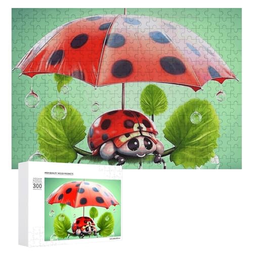 Lustiger Marienkäfer mit Regenschirmen und Regenschirmen, 300 Teile, personalisiertes Puzzle, lustiges Marienkäfer, mit Regenschirmen, Fotopuzzle, herausforderndes Bilder-Puzzle für Erwachsene, von GFLFMXZW