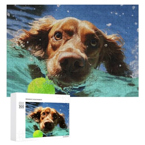 Lustiges Schwimmhund-Puzzle, 300 Teile, personalisierbar, lustiges Schwimmhund-Fotopuzzle, herausforderndes Bild, Puzzle für Erwachsene, personalisierbares Puzzle mit Aufbewahrungstasche (39,9 x 27,9 von GFLFMXZW