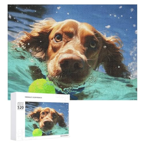 Lustiges Schwimmhund-Puzzle, 520 Teile, personalisiertes Puzzle, lustiges Schwimmhund-Fotopuzzle, herausforderndes Bild, Puzzle für Erwachsene, personalisierbares Puzzle mit Aufbewahrungstasche (52,1 von GFLFMXZW