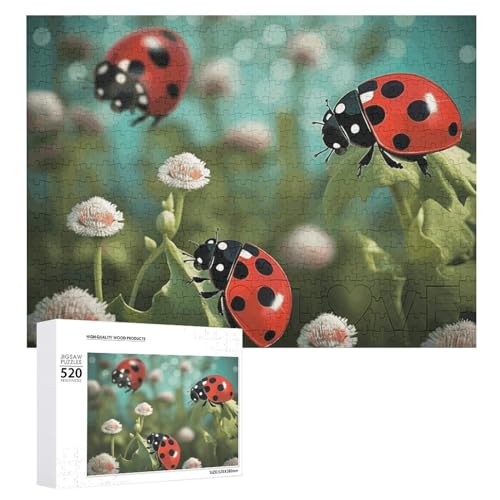 Marienkäfer-Landschaftspuzzle, 520 Teile, personalisiertes Puzzle, Marienkäfer-Landschaft, Fotopuzzle, herausforderndes Bilder-Puzzle für Erwachsene, personalisiertes Puzzle mit Aufbewahrungstasche von GFLFMXZW