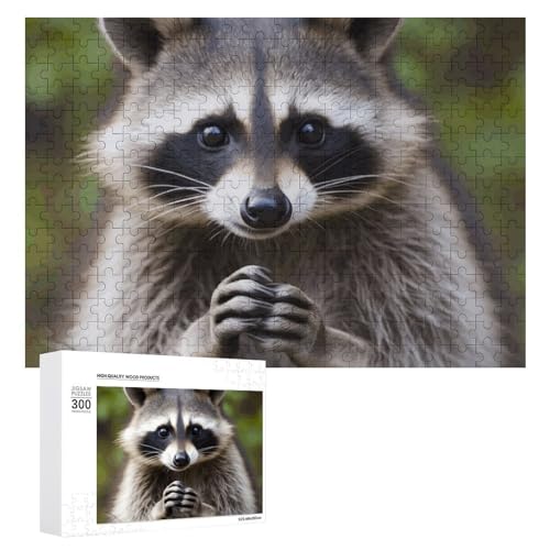 Niedliches Waschbär-Puzzle, 300 Teile, personalisiertes Puzzle, niedlicher Waschbär-Fotopuzzle, herausforderndes Bilder-Puzzle für Erwachsene, personalisierbares Puzzle mit Aufbewahrungstasche (39,9 x von GFLFMXZW