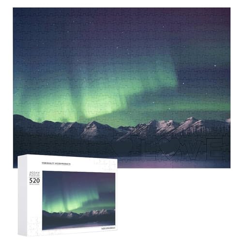 Northern Aurora Night Puzzle, 520 Teile, personalisiertes Puzzle, nördliche Aurora-Nacht, Fotopuzzle, herausforderndes Bilder-Puzzle für Erwachsene, personalisierbares Puzzle mit Aufbewahrungstasche von GFLFMXZW