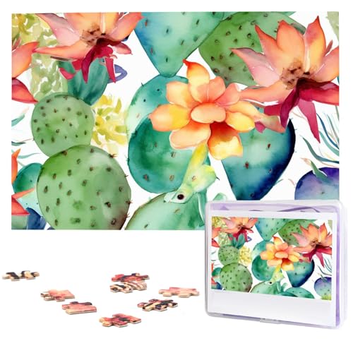 Personalisiertes Holzpuzzle, 1000-teiliges Puzzle, Paar-Puzzle, Familienpuzzle, Aquarell, Kaktus, Bild, Puzzle, Fotopuzzle für Erwachsene, Geburtstag, Hochzeit, 74,9 x 50 cm von GFLFMXZW