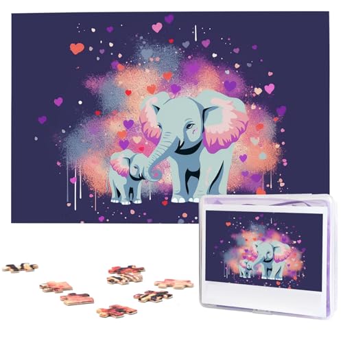 Personalisiertes Holzpuzzle 1000 Teile Puzzle Paar Puzzle Familie Puzzle Elefant Sprays Liebe Bildpuzzle Fotopuzzle für Erwachsene Geburtstag Hochzeit 74,9 x 50 cm von GFLFMXZW