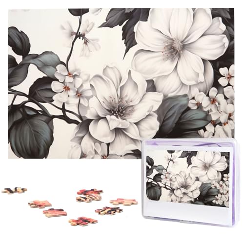 Personalisiertes Holzpuzzle 1000 Teile Puzzle Paar Puzzle Familie Puzzle Floral Graphit Bild Puzzle Fotopuzzle für Erwachsene Geburtstag Hochzeit 74,9 x 50 cm von GFLFMXZW