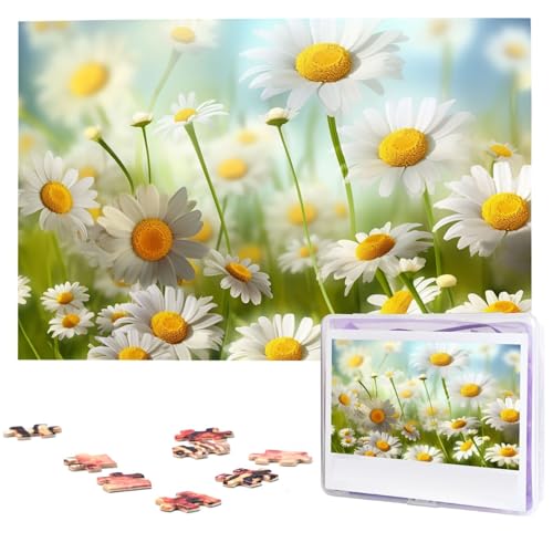 Personalisiertes Holzpuzzle 1000 Teile Puzzle Paar Puzzle Familie Puzzle Frühling Gänseblümchen Blumen Bilderpuzzle Fotopuzzle für Erwachsene Geburtstag Hochzeit 74,9 x 50 cm von GFLFMXZW