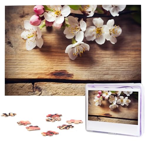 Personalisiertes Holzpuzzle 1000 Teile Puzzle Paar Puzzle Familie Puzzle Frühlingsblüte auf Holztisch Bilderpuzzle Fotopuzzle für Erwachsene Geburtstag Hochzeit 74,9 x 50 cm von GFLFMXZW