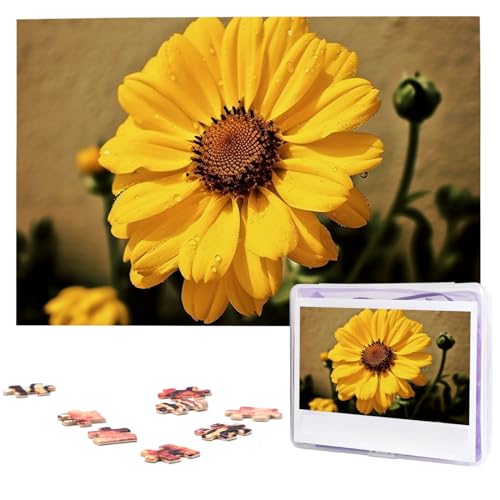 Personalisiertes Holzpuzzle 1000 Teile Puzzle Paar Puzzle Familie Puzzle Gelbe Blume Bild Puzzle Fotopuzzle für Erwachsene Geburtstag Hochzeit 74,9 x 50 cm von GFLFMXZW