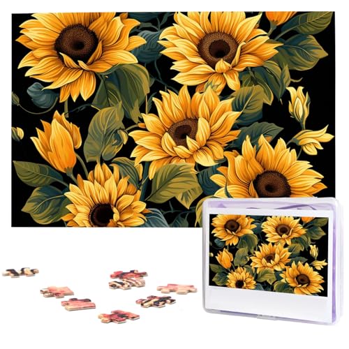 Personalisiertes Holzpuzzle 1000 Teile Puzzle Paar Puzzle Familie Puzzle Gelbe Sonnenblume Bilderpuzzle Fotopuzzle für Erwachsene Geburtstag Hochzeit 74,9 x 50 cm von GFLFMXZW