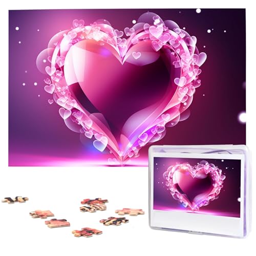 Personalisiertes Holzpuzzle 1000 Teile Puzzle Paar Puzzle Familie Puzzle Rosa Herz Bildpuzzle Fotopuzzle für Erwachsene Geburtstag Hochzeit 74,9 x 50 cm von GFLFMXZW