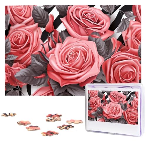 Personalisiertes Holzpuzzle 1000 Teile Puzzle Paar Puzzle Familie Puzzle Rosen Blumen Zebra Streifen Bilderpuzzle Fotopuzzle für Erwachsene Geburtstag Hochzeit 74,9 x 50 cm von GFLFMXZW