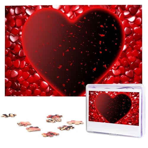 Personalisiertes Holzpuzzle 1000 Teile Puzzle Paar Puzzle Familie Puzzle Rotes Herz Valentine Bilderpuzzle Fotopuzzle für Erwachsene Geburtstag Hochzeit 74,9 x 50 cm von GFLFMXZW