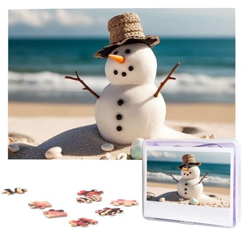 Personalisiertes Holzpuzzle 1000 Teile Puzzle Paar Puzzle Familie Puzzle Schneemann mit Muscheln Bilderpuzzle Fotopuzzle für Erwachsene Geburtstag Hochzeit 74,9 x 50 cm von GFLFMXZW