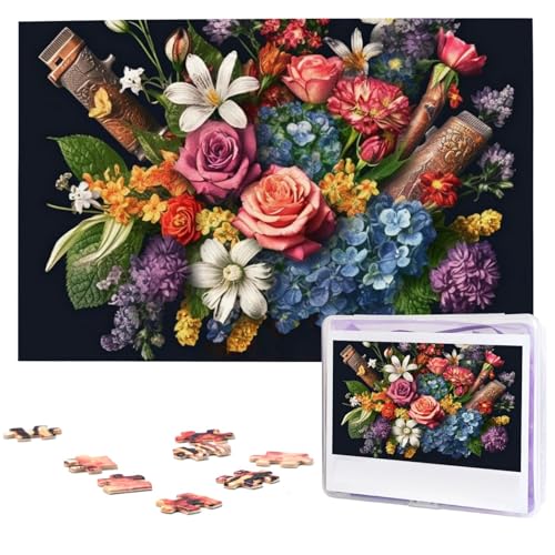 Personalisiertes Holzpuzzle 1000 Teile Puzzle Paar Puzzle Familie Puzzle Thug Life Blumen Bilderpuzzle Fotopuzzle für Erwachsene Geburtstag Hochzeit 74,9 x 50 cm von GFLFMXZW