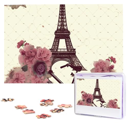 Personalisiertes Holzpuzzle 1000 Teile Puzzle Paar Puzzle Familie Puzzle Turm und Fahrrad Blumen Bilderpuzzle Fotopuzzle für Erwachsene Geburtstag Hochzeit 74,9 x 50 cm von GFLFMXZW