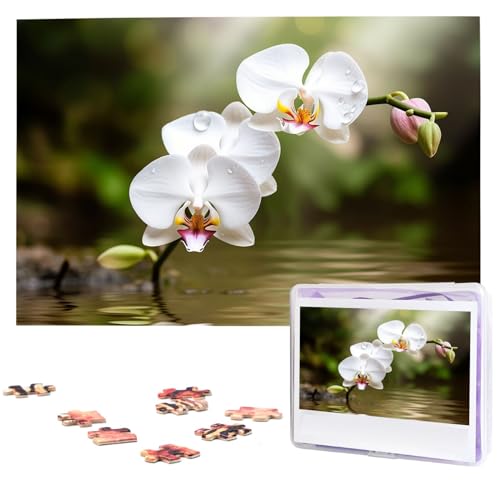 Personalisiertes Holzpuzzle 1000 Teile Puzzle Paar Puzzle Familie Puzzle Weiße Orchidee im Teich Bilderpuzzle Fotopuzzle für Erwachsene Geburtstag Hochzeit 74,9 x 50 cm von GFLFMXZW