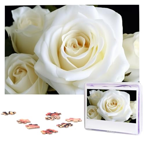 Personalisiertes Holzpuzzle 1000 Teile Puzzle Paar Puzzle Familie Puzzle Weiße Rose Bilderpuzzle Fotopuzzle für Erwachsene Geburtstag Hochzeit 74,9 x 50 cm von GFLFMXZW