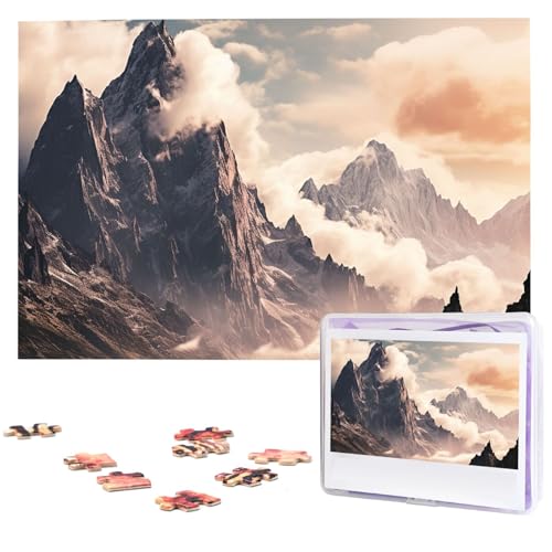 Personalisiertes Holzpuzzle 1000 Teile Puzzle Paar Puzzle Familienpuzzle Berge Wolken Bilderpuzzle Fotopuzzle für Erwachsene Geburtstag Hochzeit 74,9 x 50 cm von GFLFMXZW