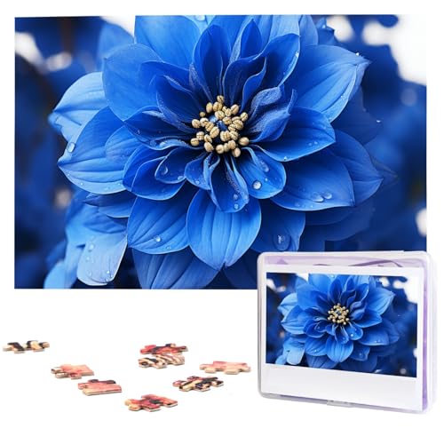 Personalisiertes Holzpuzzle 1000 Teile Puzzle Paar Puzzle Familienpuzzle Blaue Blumen Bilderpuzzle Fotopuzzle für Erwachsene Geburtstag Hochzeit 74,9 x 50 cm von GFLFMXZW