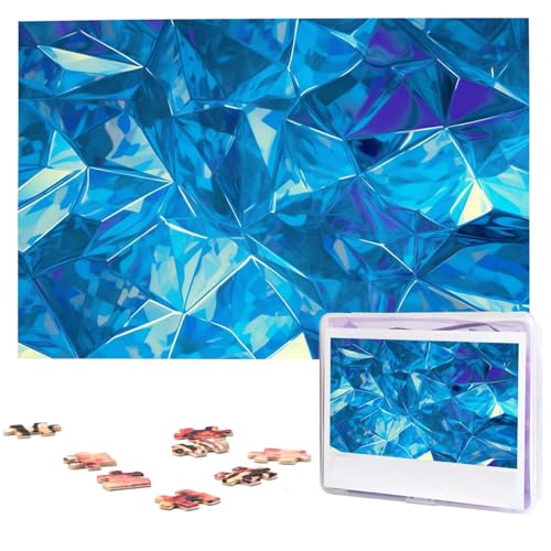 Personalisiertes Holzpuzzle 1000 Teile Puzzle Paar Puzzle Familienpuzzle Blaues Kristallbild Puzzle Fotopuzzle für Erwachsene Geburtstag Hochzeit 74,9 x 50 cm von GFLFMXZW