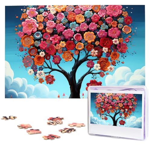 Personalisiertes Holzpuzzle 1000 Teile Puzzle Paar Puzzle Familienpuzzle Blumenbaum Bilderpuzzle Fotopuzzle für Erwachsene Geburtstag Hochzeit 74,9 x 50 cm von GFLFMXZW