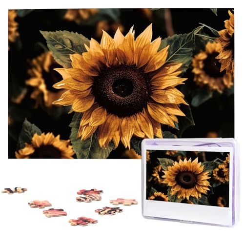 Personalisiertes Holzpuzzle 1000 Teile Puzzle Paar Puzzle Familienpuzzle Braune Blätter Sonnenblume Bilderpuzzle Fotopuzzle für Erwachsene Geburtstag Hochzeit 74,9 x 50 cm von GFLFMXZW