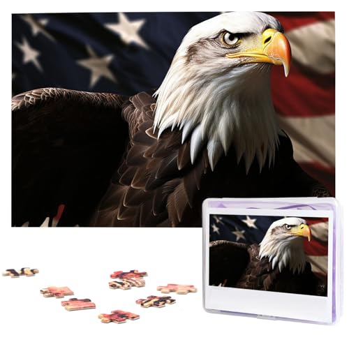 Personalisiertes Holzpuzzle 1000 Teile Puzzle Paar Puzzle Familienpuzzle Flagge und Weißkopfseeadler Bilderpuzzle Fotopuzzle für Erwachsene Geburtstag Hochzeit 74,9 x 50 cm von GFLFMXZW