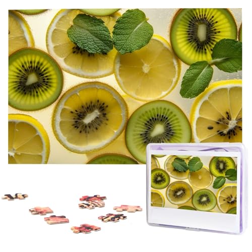 Personalisiertes Holzpuzzle 1000 Teile Puzzle Paar Puzzle Familienpuzzle Geschnittene Zitrone und Kiwi im Getränk Bilderpuzzle Fotopuzzle für Erwachsene Geburtstag Hochzeit 74,9 x 50 cm von GFLFMXZW