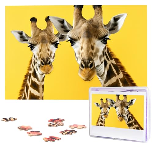 Personalisiertes Holzpuzzle 1000 Teile Puzzle Paar Puzzle Familienpuzzle Giraffe auf gelbem Hintergrund Bilderpuzzle Fotopuzzle für Erwachsene Geburtstag Hochzeit 74,9 x 50 cm von GFLFMXZW