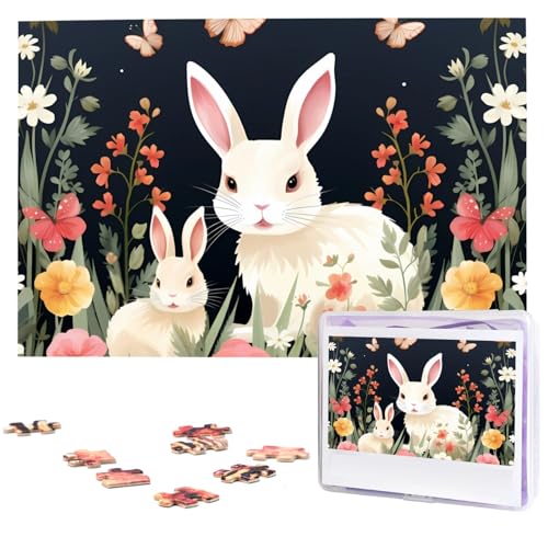 Personalisiertes Holzpuzzle 1000 Teile Puzzle Paar Puzzle Familienpuzzle Kaninchen und Blumen Cartoon Bilderpuzzle Fotopuzzle für Erwachsene Geburtstag Hochzeit 74,9 x 50 cm von GFLFMXZW