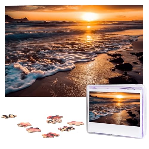 Personalisiertes Holzpuzzle 1000 Teile Puzzle Paar Puzzle Familienpuzzle Meer Strand Sonnenuntergang Bilderpuzzle Fotopuzzle für Erwachsene Geburtstag Hochzeit 74,9 x 50 cm von GFLFMXZW