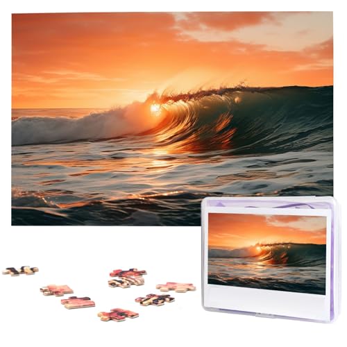 Personalisiertes Holzpuzzle 1000 Teile Puzzle Paar Puzzle Familienpuzzle Meereswellen bei Sonnenaufgang Bilderpuzzle Fotopuzzle für Erwachsene Geburtstag Hochzeit 74,9 x 50 cm von GFLFMXZW