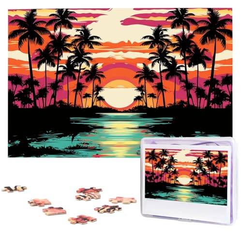 Personalisiertes Holzpuzzle 1000 Teile Puzzle Paar Puzzle Familienpuzzle Palme Silhouette Bilderpuzzle Fotopuzzle für Erwachsene Geburtstag Hochzeit 74,9 x 50 cm von GFLFMXZW