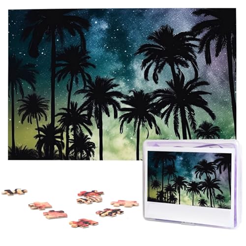 Personalisiertes Holzpuzzle 1000 Teile Puzzle Paar Puzzle Familienpuzzle Palmen bei Nacht Bilderpuzzle Fotopuzzle für Erwachsene Geburtstag Hochzeit 74,9 x 50 cm von GFLFMXZW