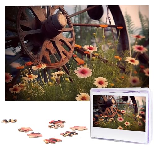 Personalisiertes Holzpuzzle 1000 Teile Puzzle Paar Puzzle Familienpuzzle Rad und Blumen Bilderpuzzle Fotopuzzle für Erwachsene Geburtstag Hochzeit 74,9 x 50 cm von GFLFMXZW