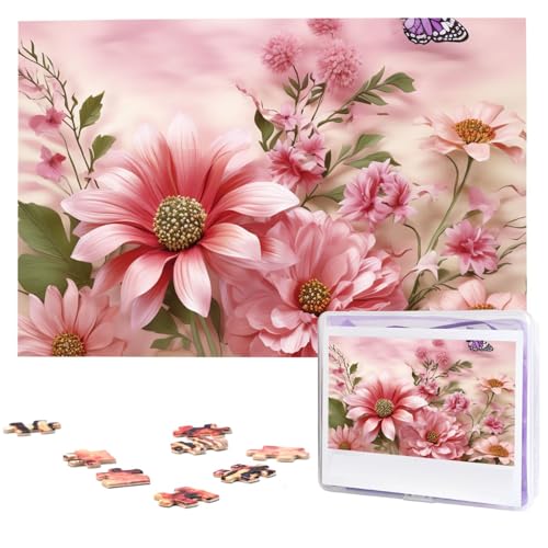 Personalisiertes Holzpuzzle 1000 Teile Puzzle Paar Puzzle Familienpuzzle Rosa Blumen Bilderpuzzle Fotopuzzle für Erwachsene Geburtstag Hochzeit 74,9 x 50 cm von GFLFMXZW