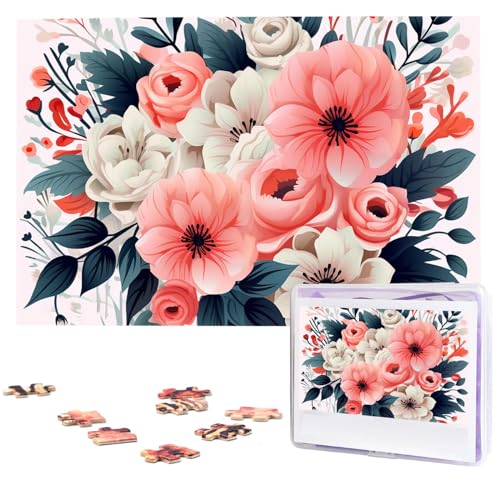 Personalisiertes Holzpuzzle 1000 Teile Puzzle Paar Puzzle Familienpuzzle Rosa Blumen Bilderpuzzle Fotopuzzle für Erwachsene Geburtstag Hochzeit 74,9 x 50 cm von GFLFMXZW