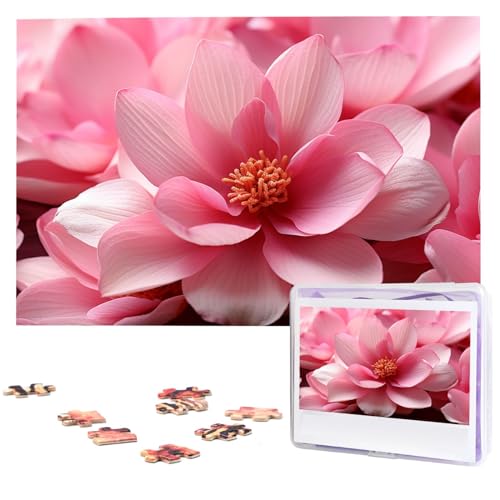 Personalisiertes Holzpuzzle 1000 Teile Puzzle Paar Puzzle Familienpuzzle Rosa Blumen Blütenblätter Bilderpuzzle Fotopuzzle für Erwachsene Geburtstag Hochzeit 74,9 x 50 cm von GFLFMXZW