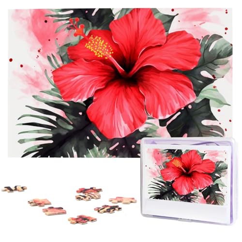 Personalisiertes Holzpuzzle 1000 Teile Puzzle Paar Puzzle Familienpuzzle Roter Hibiskus Bilderpuzzle Fotopuzzle für Erwachsene Geburtstag Hochzeit 74,9 x 50 cm von GFLFMXZW