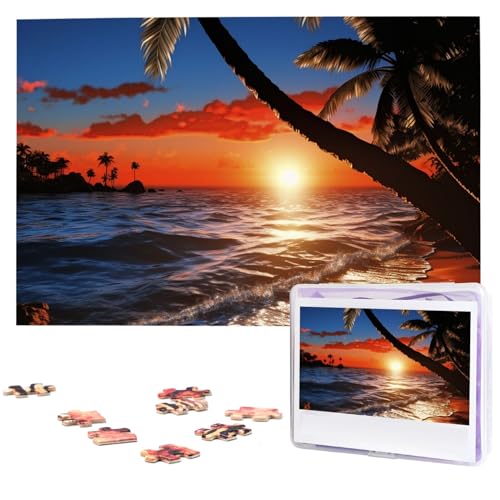 Personalisiertes Holzpuzzle 1000 Teile Puzzle Paar Puzzle Familienpuzzle Sonnenuntergang Strand Bilderpuzzle Fotopuzzle für Erwachsene Geburtstag Hochzeit 74,9 x 50 cm von GFLFMXZW