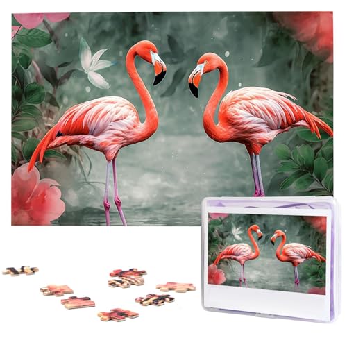 Personalisiertes Holzpuzzle 1000 Teile Puzzle Paar Puzzle Familienpuzzle Zwei rote Flamingos Bilderpuzzle Fotopuzzle für Erwachsene Geburtstag Hochzeit 74,9 x 50 cm von GFLFMXZW